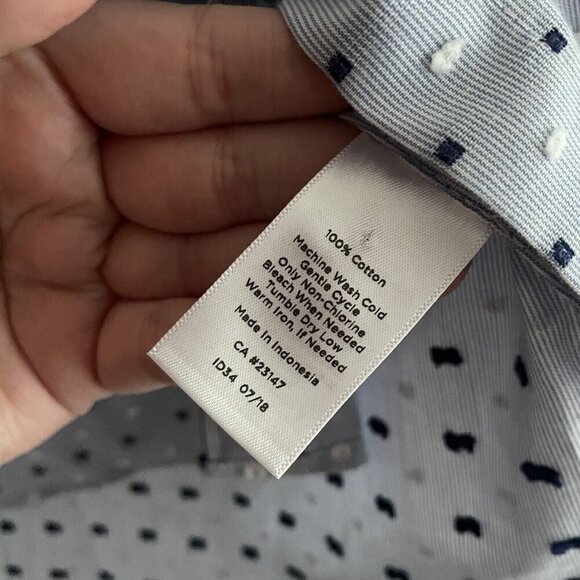 Talbots Women Petite S Blue/White Polka/Swiss Dot Long Sleeve Button Blouse - Picture 9 of 10